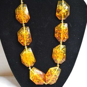 Chunky Amber Bubble Acylic Beaded Silver Tone Lobster Claw Clasp Necklace